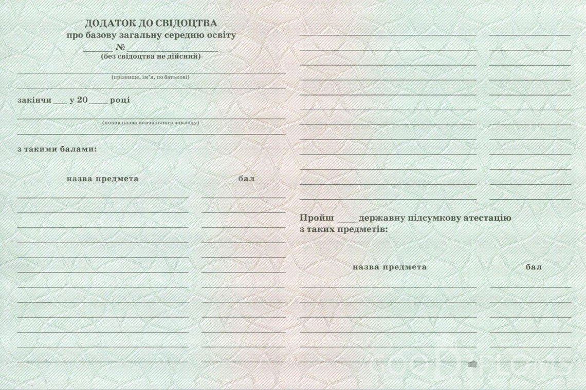 Украинский аттестат за 9 класс - Обратная сторона приложения- Севастополь